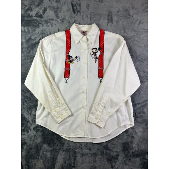 Vintage 1997 Betty Boop Shirt M White Button Up Suspenders Print MGM Grand RARE - Picture 1 of 13